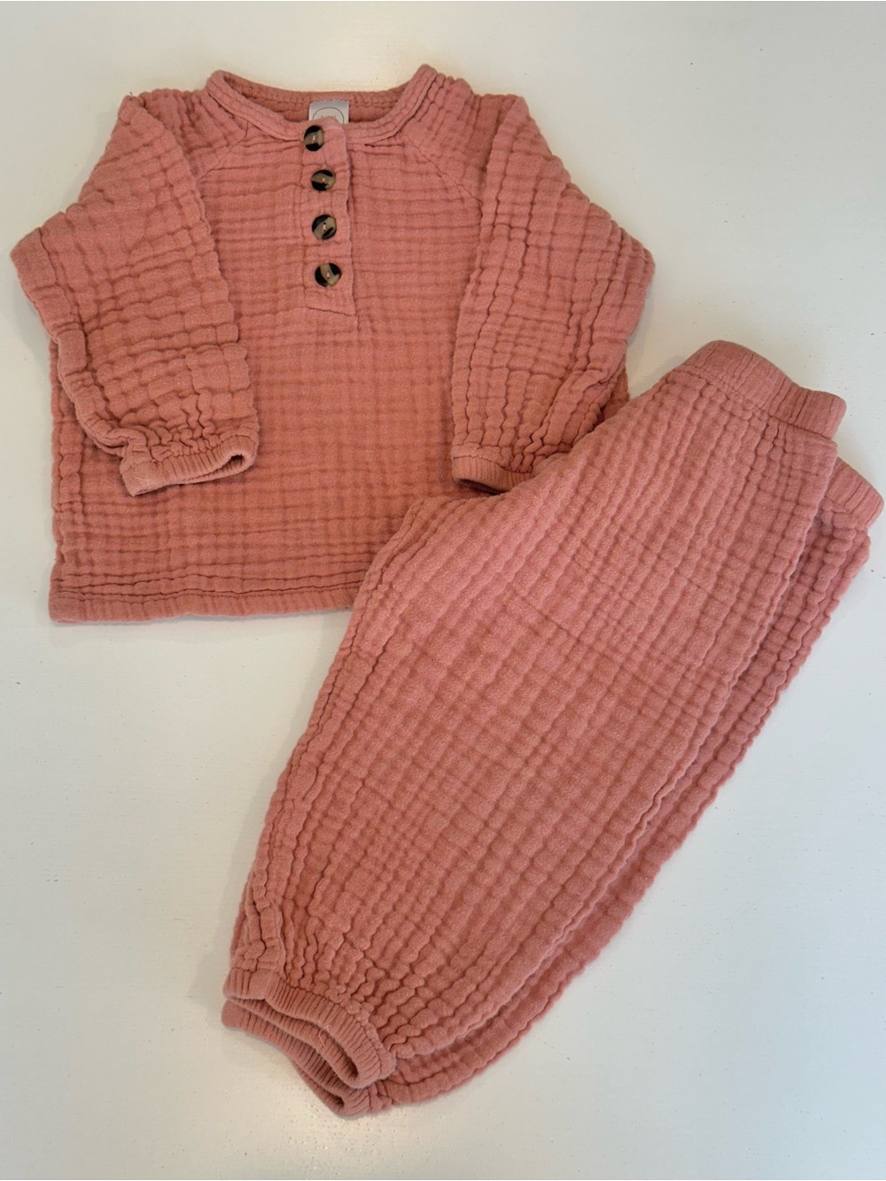 Lou Lou & Company Dusty Rose Waffle Henley Pajama Set